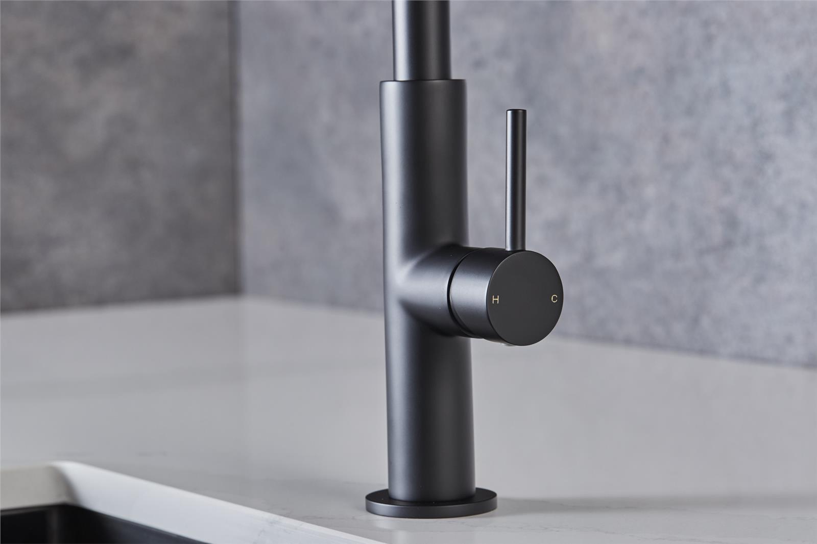 Liquida W24MB S shape Swan Neck 360 Degree Swivel Matt Black Kitchen Tap